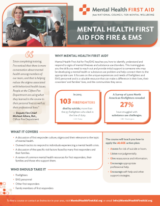 Mental Health First Aid Fire/EMS FAQ (.pdf)